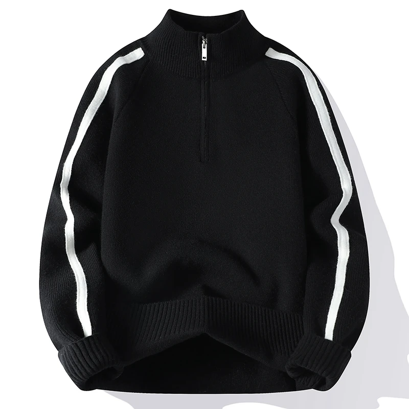 

Пуловер с длинными рукавами на молнии контрастного цвета, мужская одежда, свитер с полуоткрытым воротником и винтовой резьбой, вязаные осенне-зимние топы