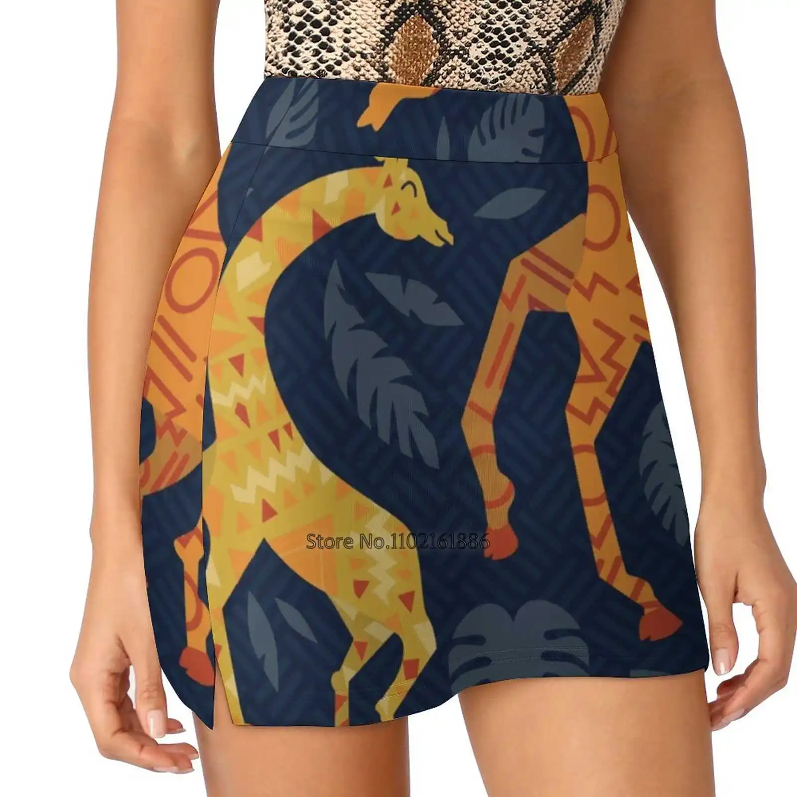 Dancing Giraffes With Patterns Women Sports Skirt Tennis Golf Dance Fitness Running Yoga Skirts Giraffe Giraffes Zoo Dance