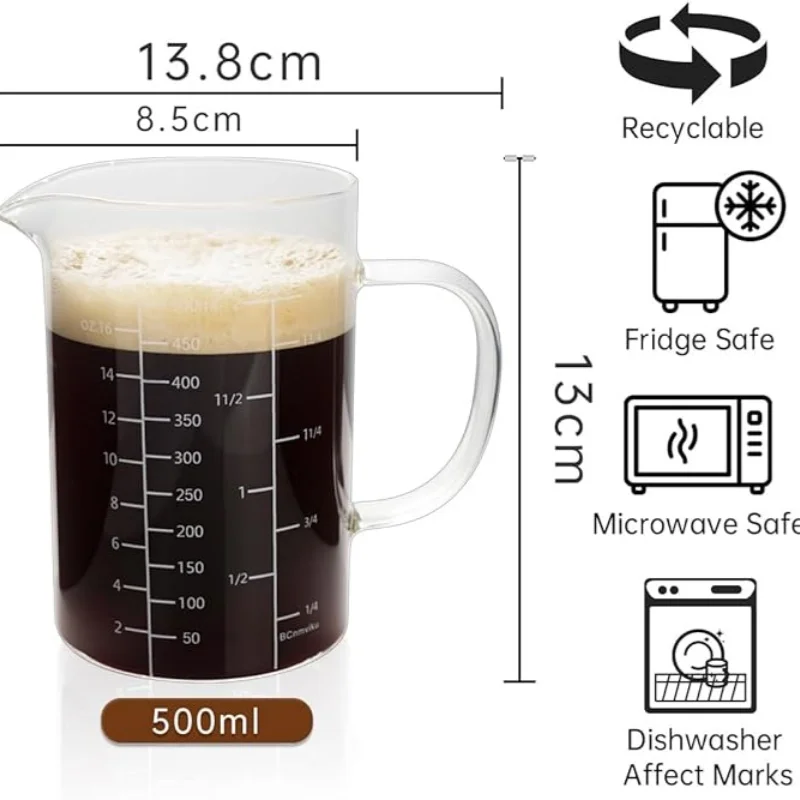 Large 450ML Glass Measuring Cup Round Clear Food Grade Borosilicate Household Milk Coffee Drink Handgrip Mugs