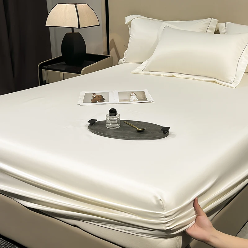 Mulberry Silk Fitted Bed Sheet with Elastic Bands Luxury Mattress Cover Single Double Queen King Size Bed Cover 120/140/160/180