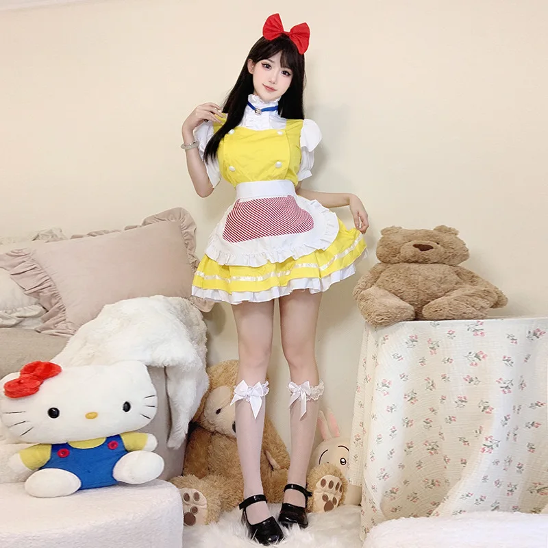 

Japanese Hello Kitty Anime Cosplay Costume, Yellow Fantasy Loli Maid Costume, Cute Maid Costume, Dress, Kawaii, Birthday Gift