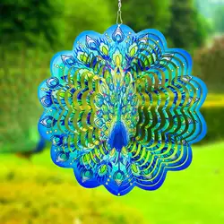 Peacock Wind Spinners for Yard and Garden Hanging Decoration 3D Metal Sculptures Kinetic Windchime Outdoor Indoor Ornaments Gift