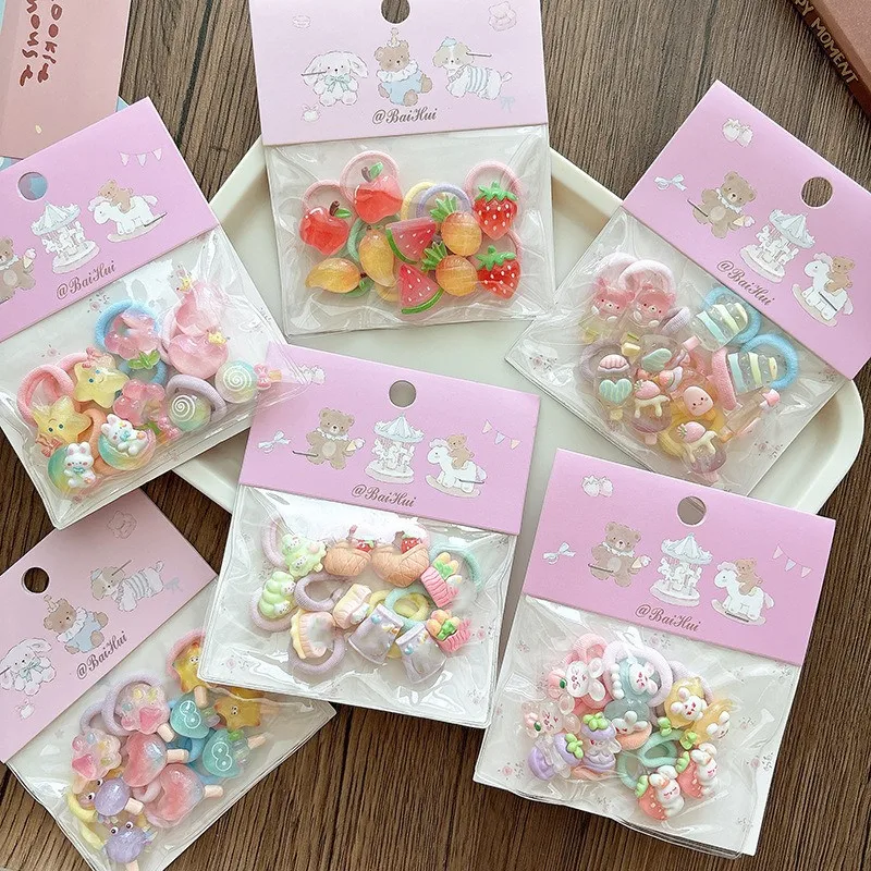Bobine per capelli per bambini da 10 pezzi Anelli per capelli morbidi ed elastici Mini cravatte per neonati Accessori delicati senza danni Design di frutta