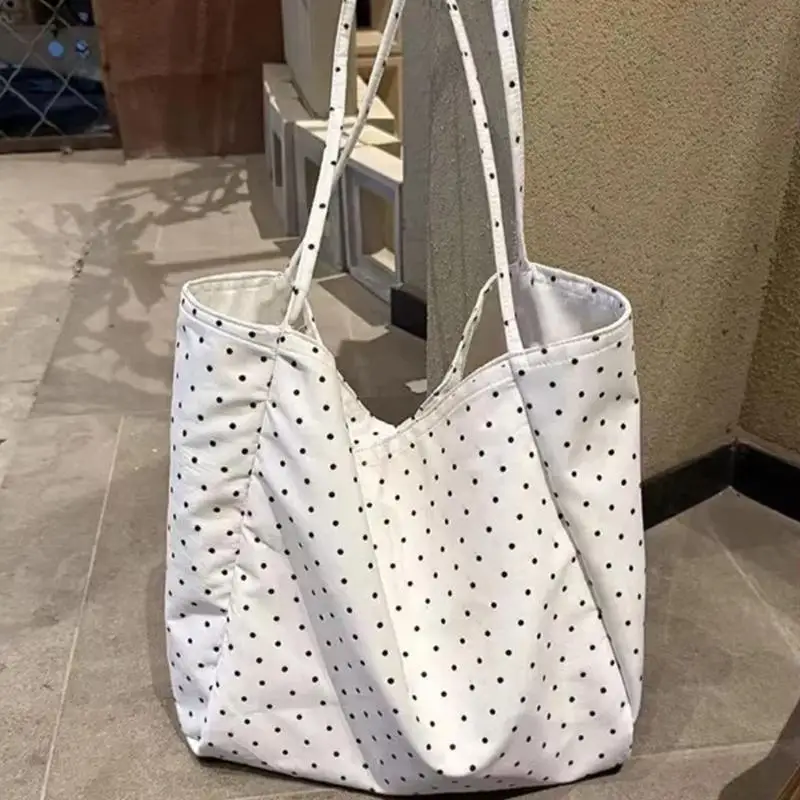New Sale-2026 New Polka Dot Canvas Large Capacity Tote Bag Bag Casual Commuter Outward Handheld Shoulder Bag For Women