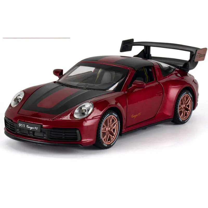 1:32 Neues 911 Targa 4S Supercar-Automodell, Legierungsauto-Druckgussspielzeug mit zurückziehbarem Ton und Licht, Kindergeschenke, Sammlerstücke