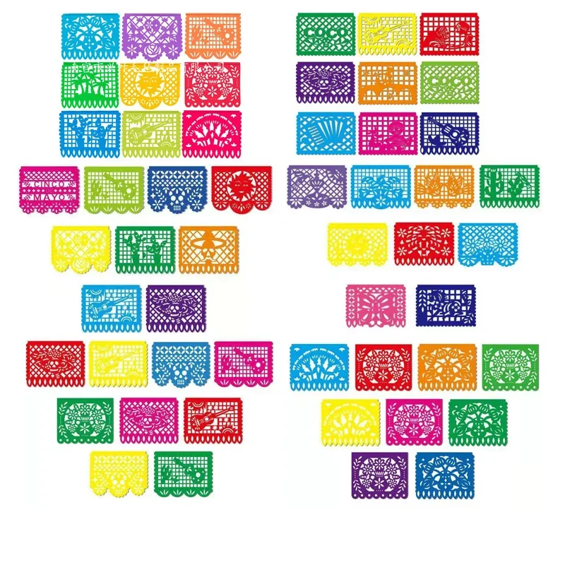 Mexican Theme Party Favors Decoration Pattern Square Banner Decorated Felt Flags Day of The Dead Banner Birthday Decoration