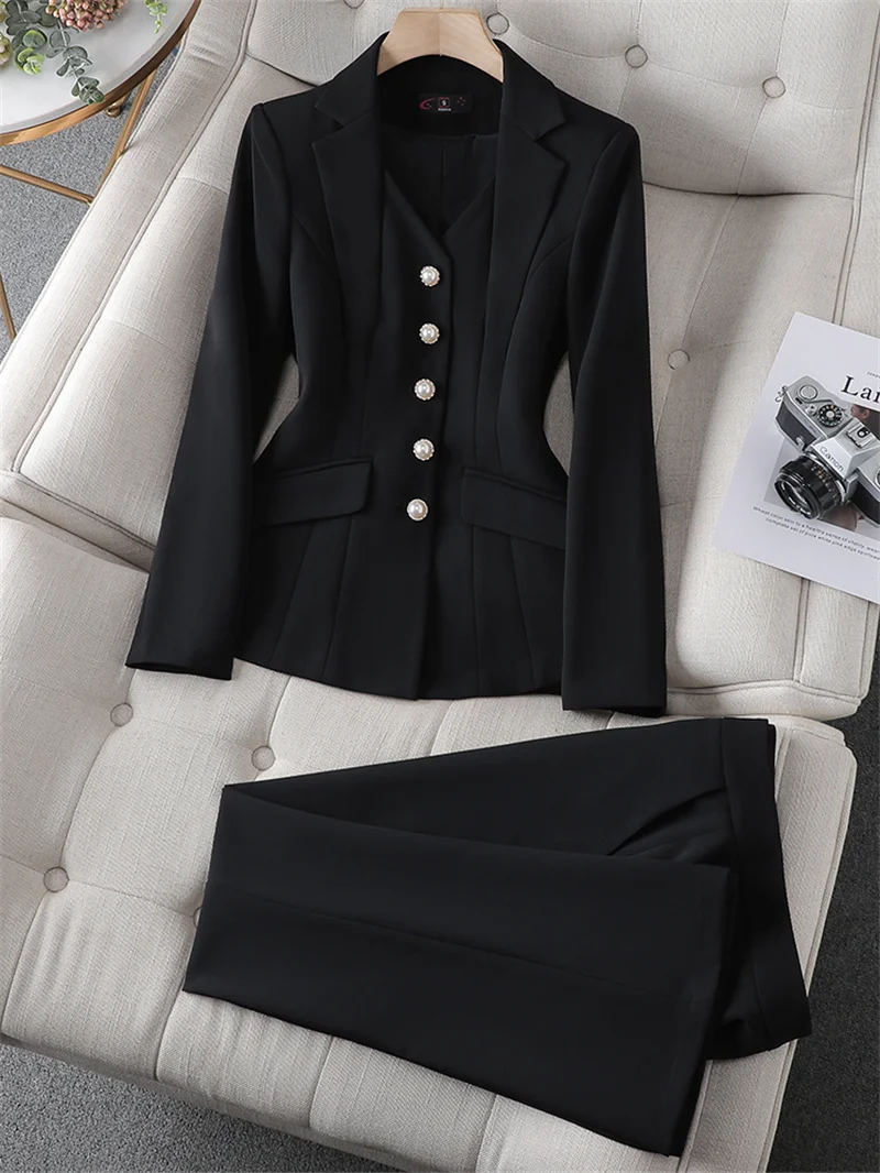 Spring Autumn Women Blazer Jacket And Pant Suit New Fashion White Red Black Blazer Trousers 2 Piece Set Ladies Office Work Suit