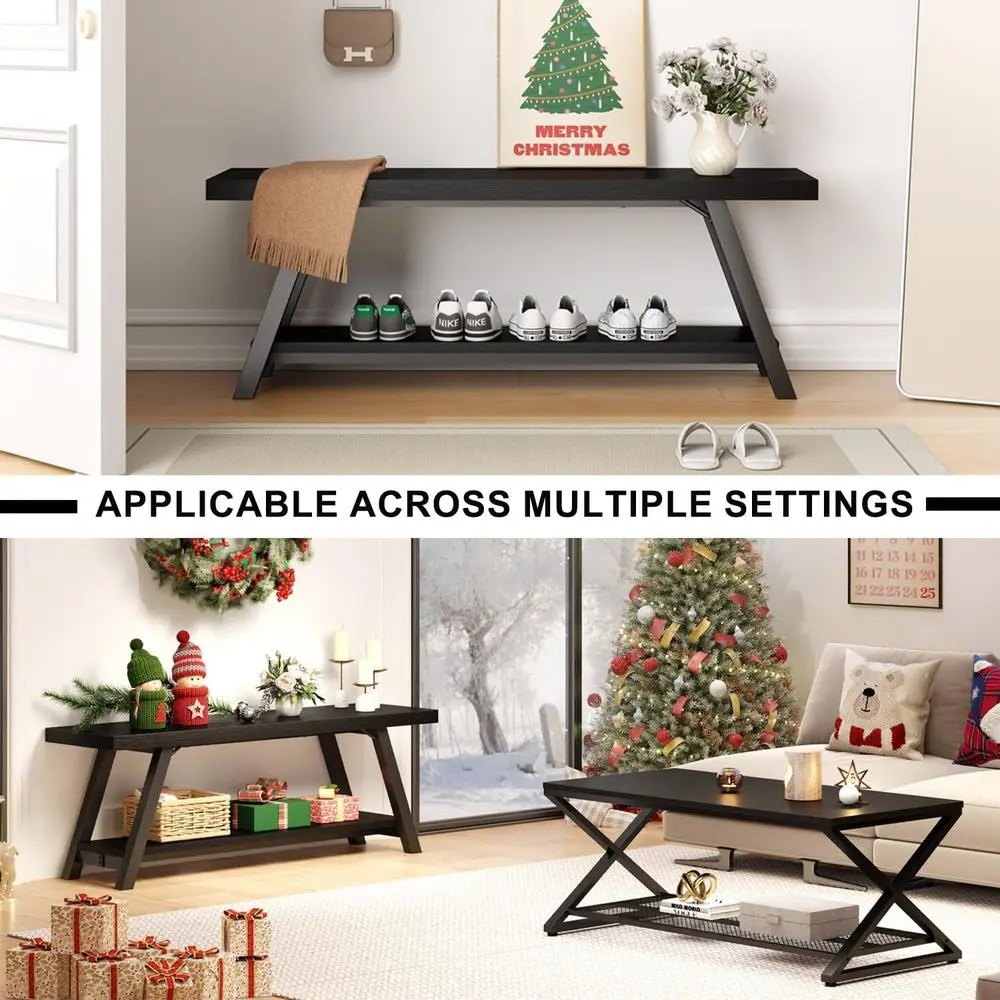 مقعد تخزين حديث من الخشب والمعدن، 47 طويلة، مثالي لغرفة النوم والمدخل وغرفة الطعام والبهو #5