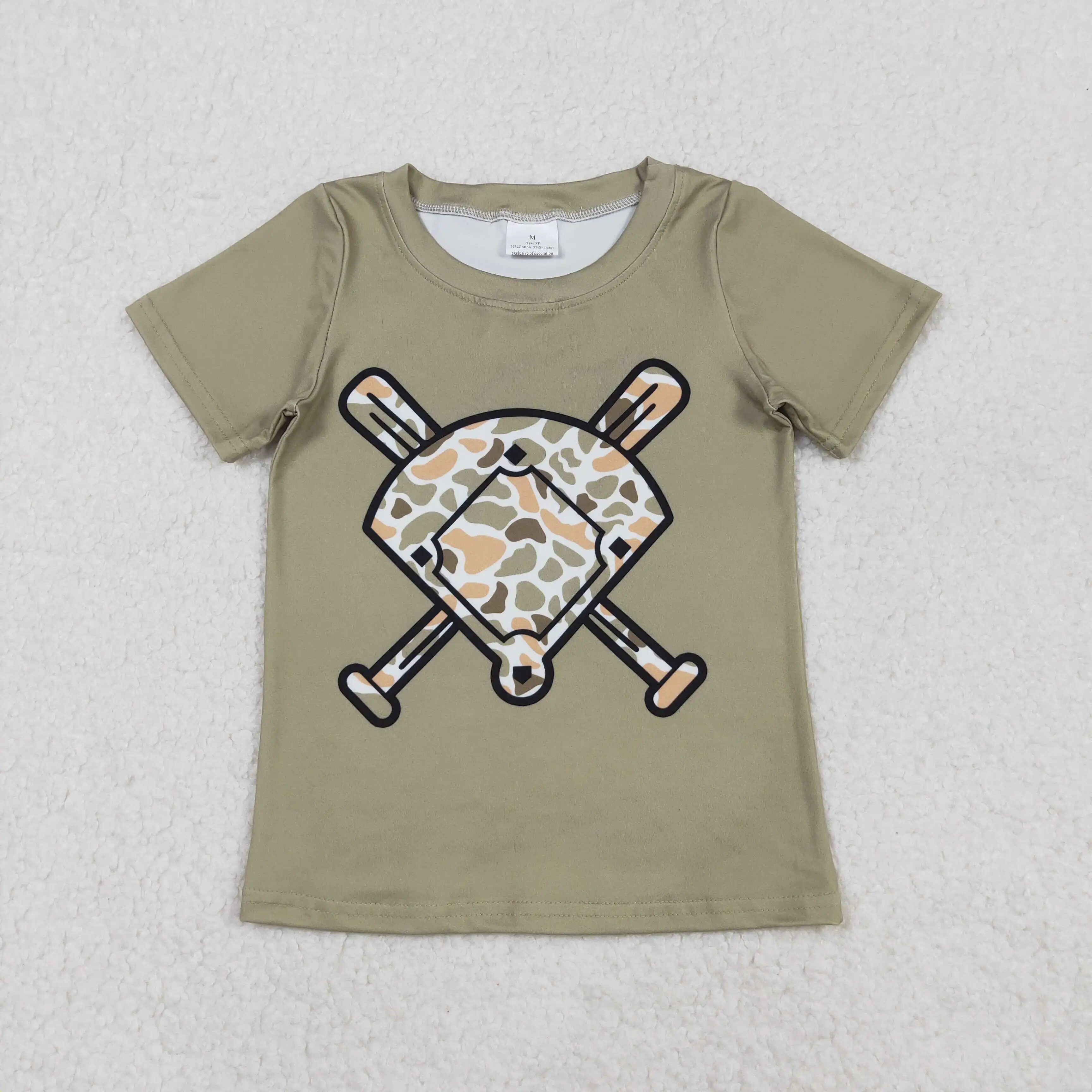 

X11.20 BT1425 Green baseball short-sleeved tops Summer baby boys' shirts wholesale camo brown and