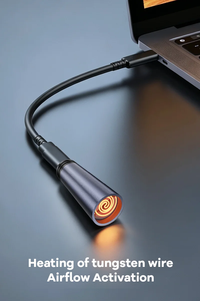YZNRR Mini Wind‑Activated Cigarette Lighter with Type‑C Female Port, Flameless, Plug‑and‑Play, Ignites by Air‑Blowing