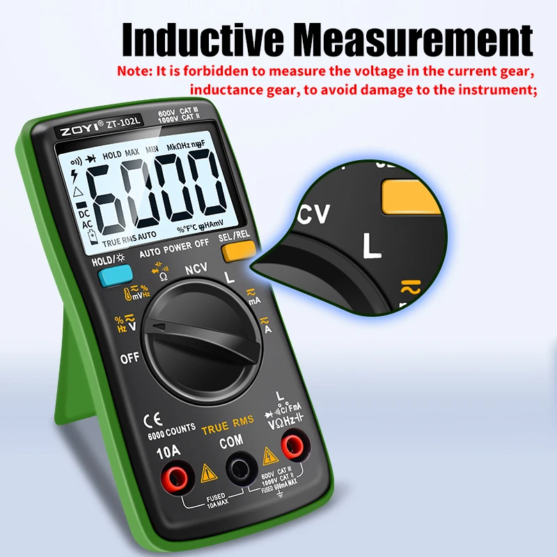 ZOYI New ZT102L Digital Multimeter 6000 Counts Auto Range Backlight AC/DC Ammeter Volt Ohm Tester Portable Meter Multimetro