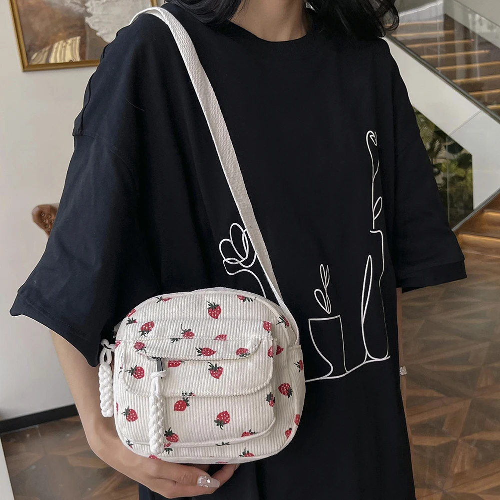 Cute Strawberry Shoulder Bag Casual Zipper Trendy Crossbody Bag Tote Handbag for Women Girls Travel Work Messenger Bag