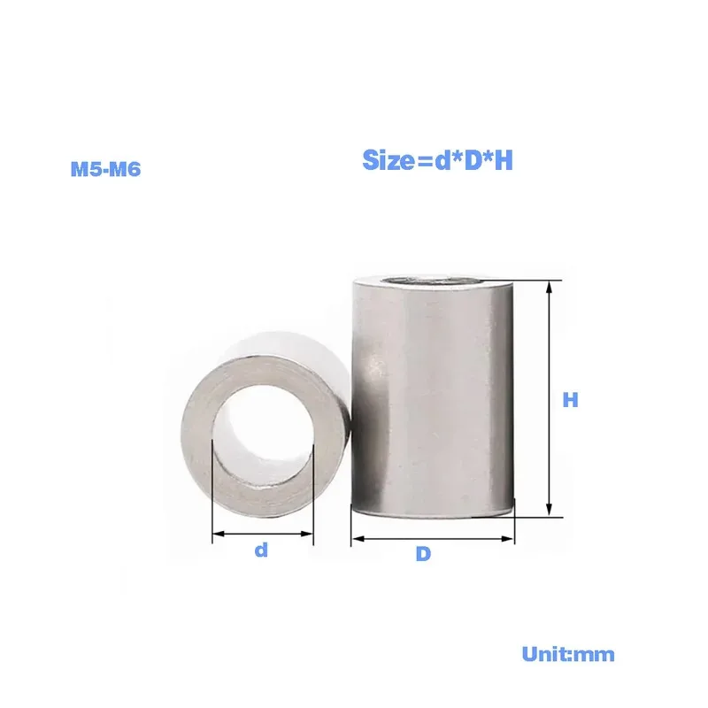 304 Stainless Steel Elongated Cylindrical Sleeve M5 M6 Hollow Toothless Bushing