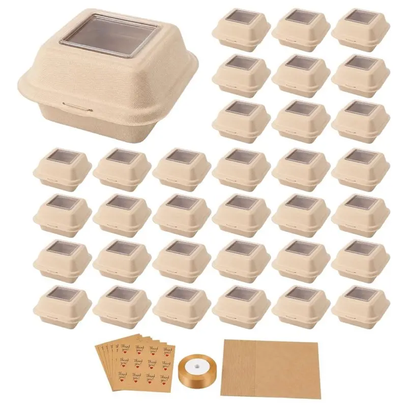 AB42-50 Set Bento Cake Box Clamshell Container Kit With Window For Birthdays, Weddings, Baby Showers, Holidays