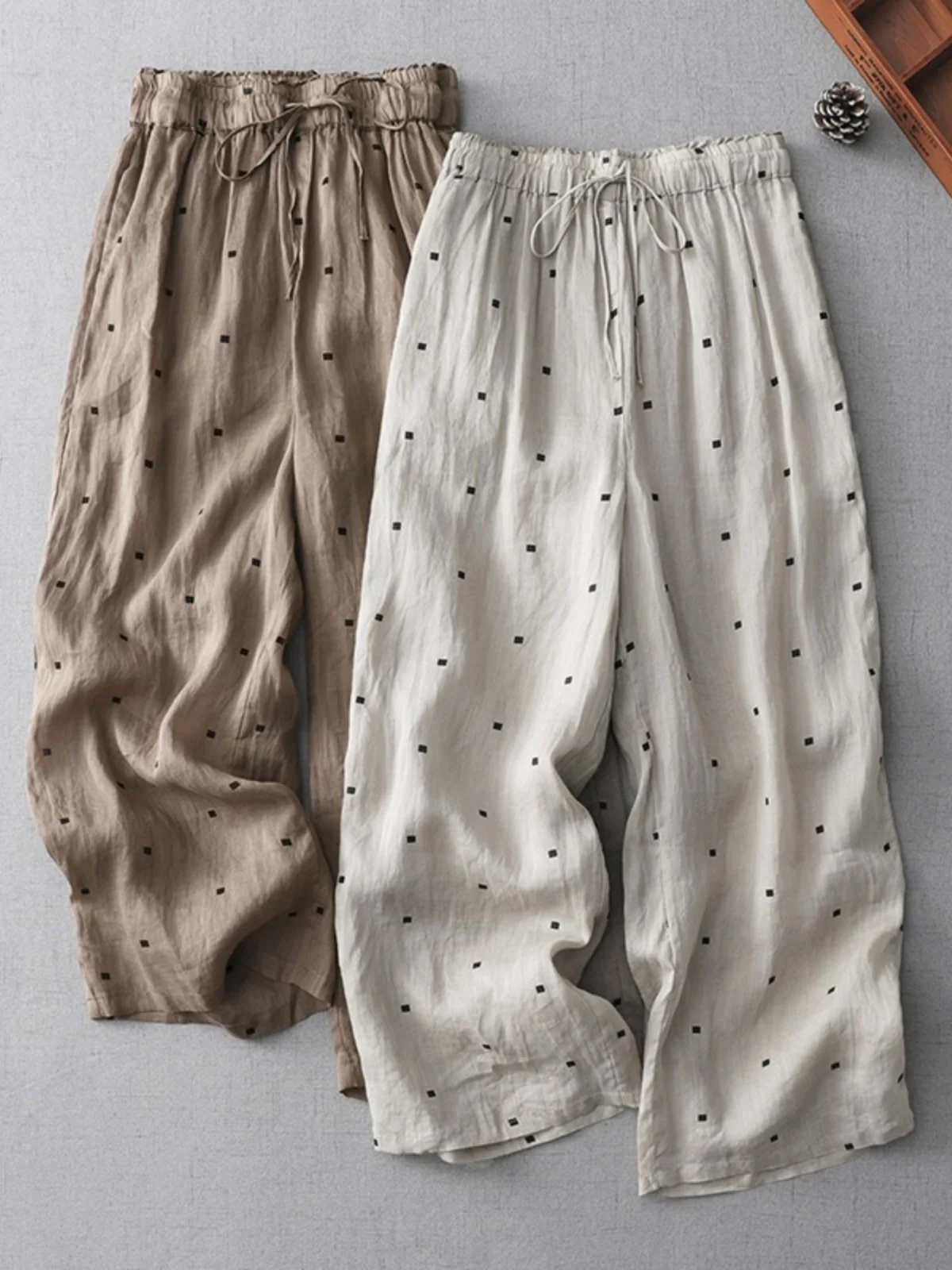 

Летние широкие брюки из тонкого хлопка и льна, женские брюки с эластичной резинкой на талии, защита от солнца, прямые повседневные хлопковые льняные брюки...