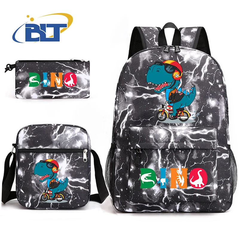 Saco escolar do estudante da impressão do dinossauro, mochila Tyrannosaurus Rex, bolsa de ombro infantil, lápis, presente de volta à escola, 3 pcs