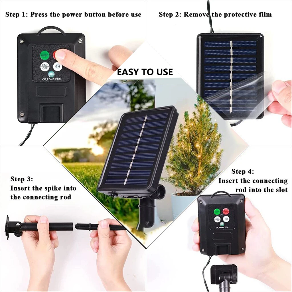 Lichtslinger op zonne-energie, timer met 8 standen, waterdicht sprookjeslicht voor kerstboomfeesttuindecoratie op de binnenplaats