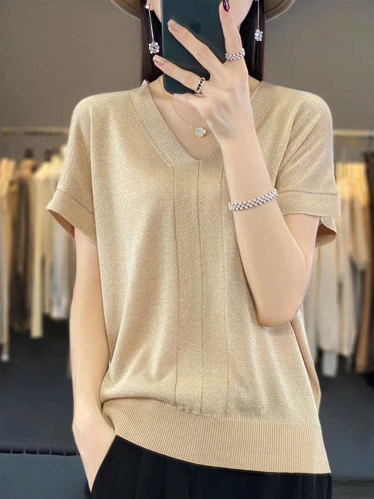 

Fashion Trends Bright Silk New Arrival T-shirt Women's Vest O-Neck Pullovers Knitted Tank Tops Ladies Clothing Female Outerwears