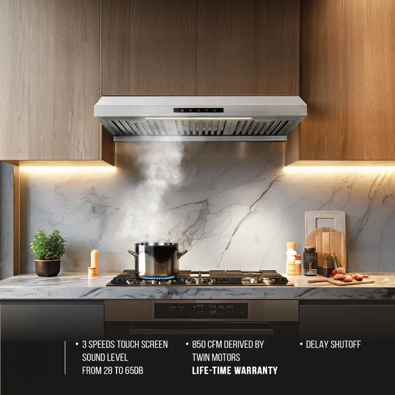 home.Arlington 850cfm Powerful 30''Under Cabinet Stainless SteelLong LED, and Long Oil Collector