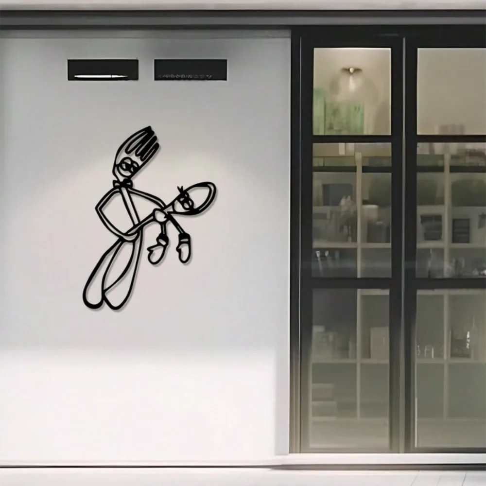 Abstract Black Metal Wall Art, Lightweight Iron Decor with Fork & Spoon for Living Room Kitchen
