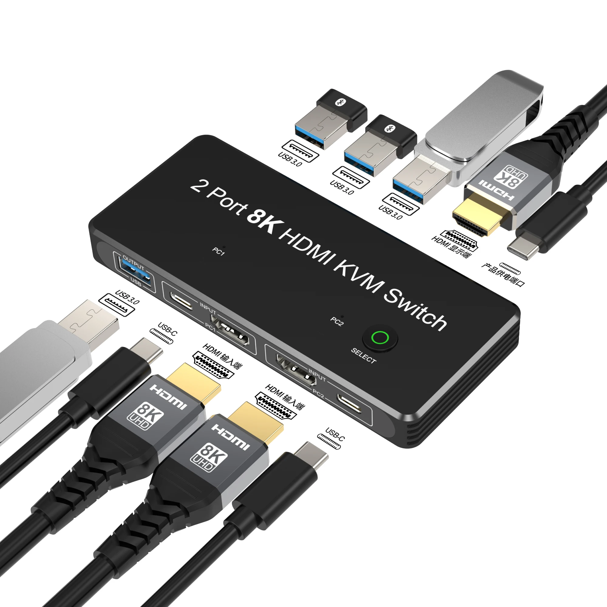 2 porta hdmi-compatível 2.1 8k kvm switch 8k60hz 4k120hz 4xusb3. 0 porta de saída para 2 computadores compartilham a impressora do rato do teclado do monitor