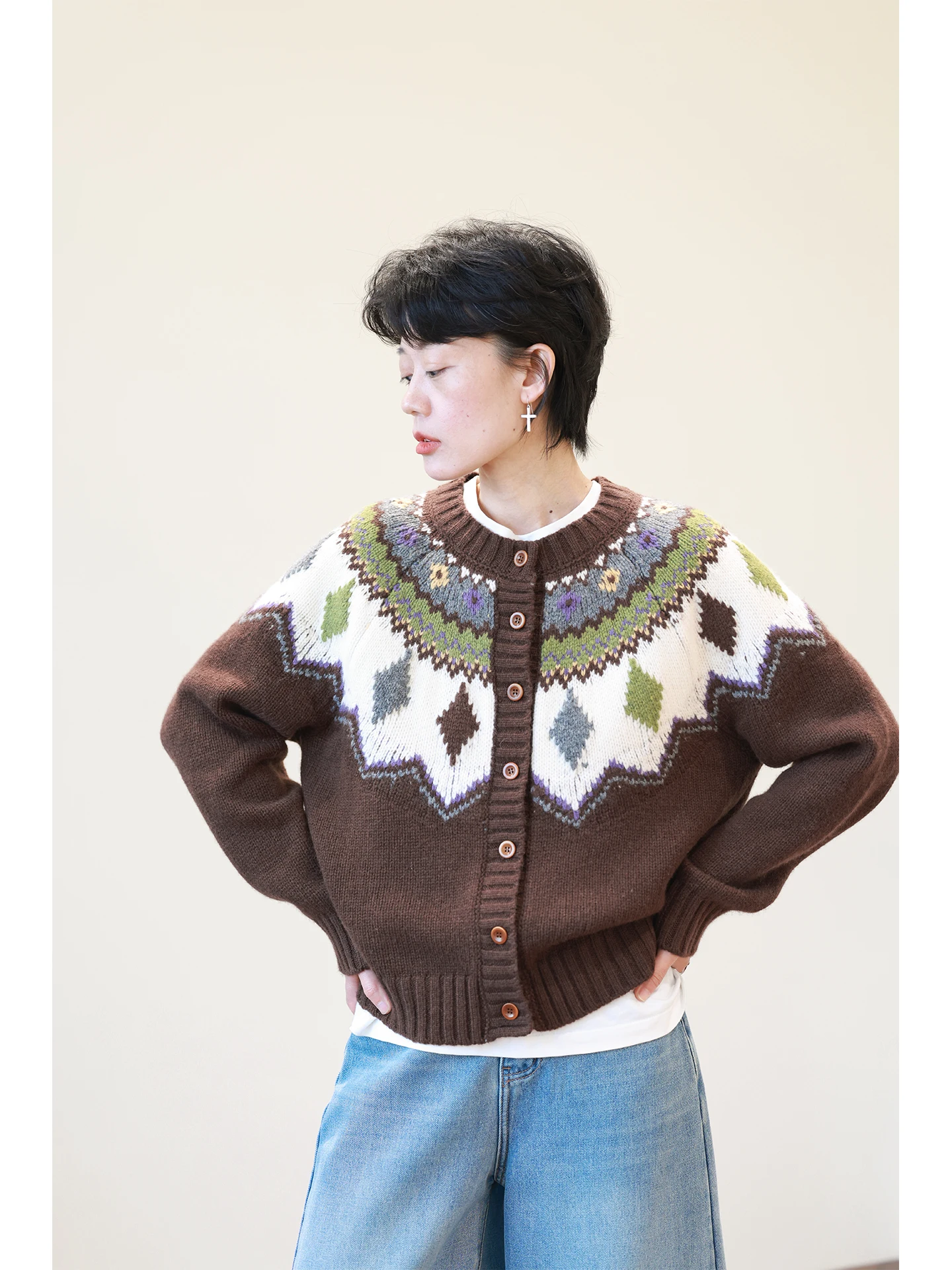 

Thi Warm All Wool Fair Isle Knit Ferris Wheel Sweater Jaet Women's Nordic Sle Vintage Loose Knitted irt Spring Autumn...