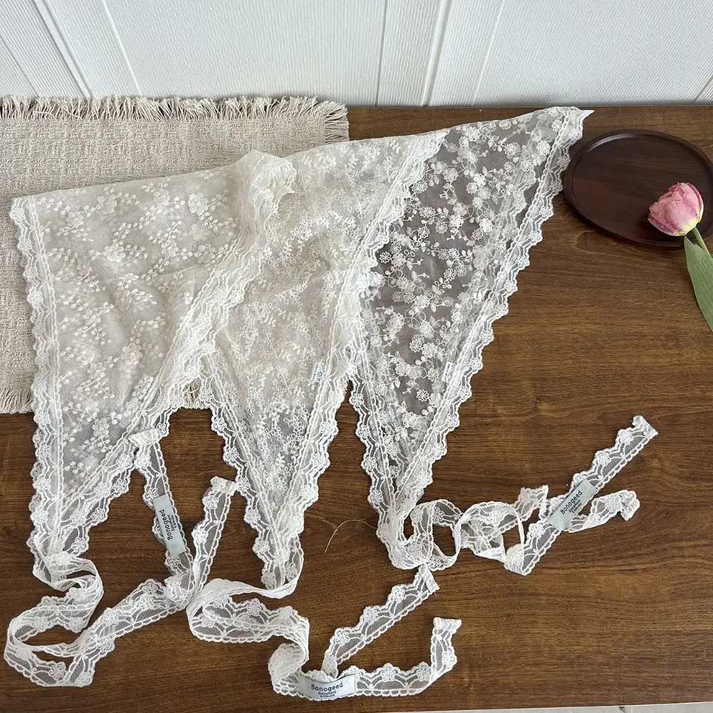 

All-match Floral Printed Lace Triangle Scarf Embroidered Ethnic Style Skirt Curtain Thin Korean Lace Head Scarf Women