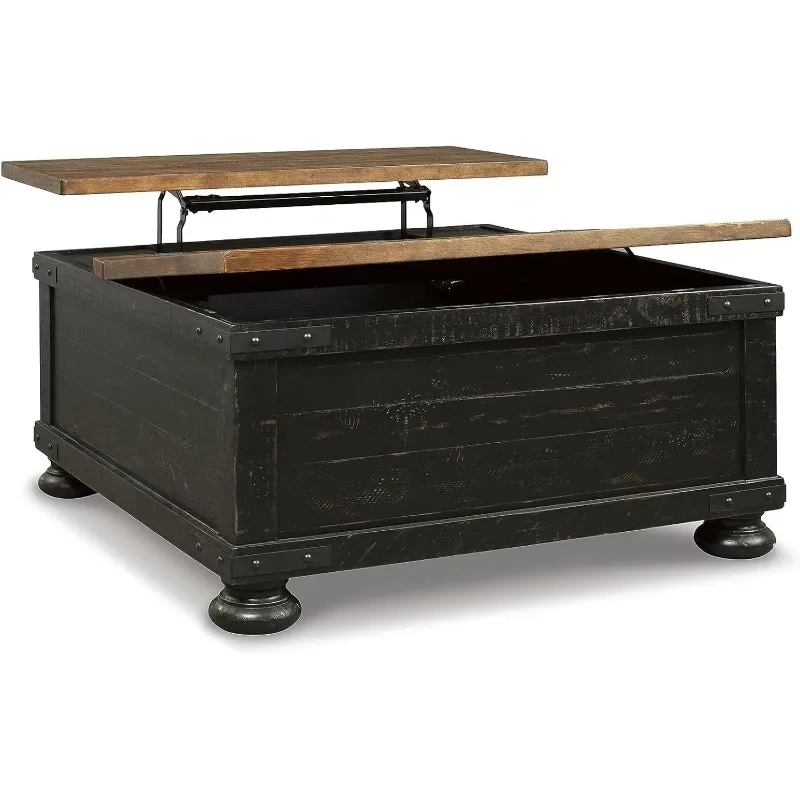 Farmhouse Lift Top Coffee Table with Storage,  Distressed Finish ，Designer Touches Include Plank Effect Styling