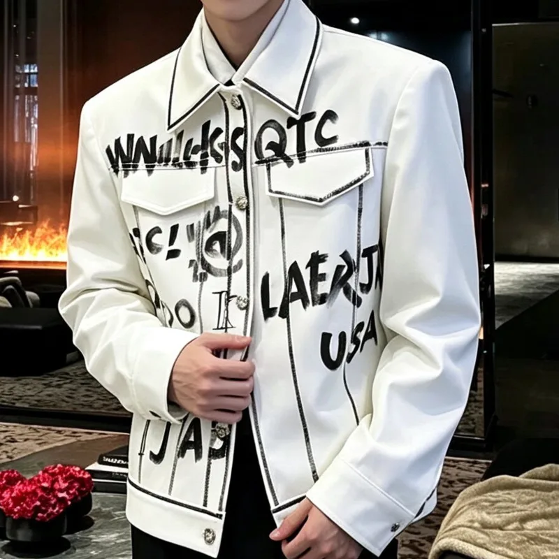 Design Graffiti Letter Jacket For Men Stylish Trendy Casual Versatile Outerwear Paired Mens Bomber Jackets Jaquetas Masculino