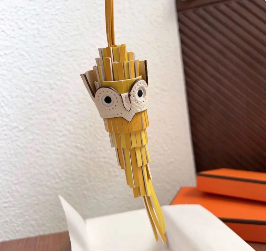 2026 New Leather Handmade Tassel Owl Doll Bag Charm Car Hanging Ornament Trendy Pendant Keychain Accessory Women Men
