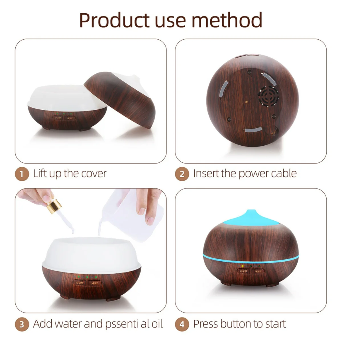 Ultrasonic Aromatherapy Diffuser & Humidifier  7 Color LED Lights, 3 Timer Settings, Large Room Coverage for Home, Office, Bedro