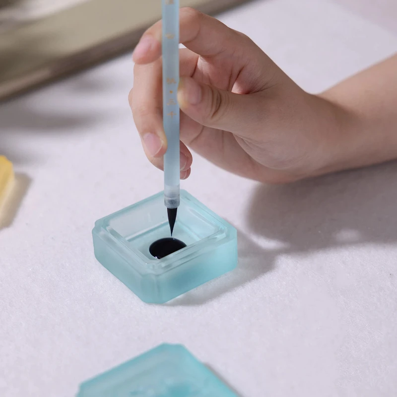 Glass Ink Stone with Lid Moisture Retention for Calligraphy Practice Women Students Art Supply Ink Stick Stone Study Decoration