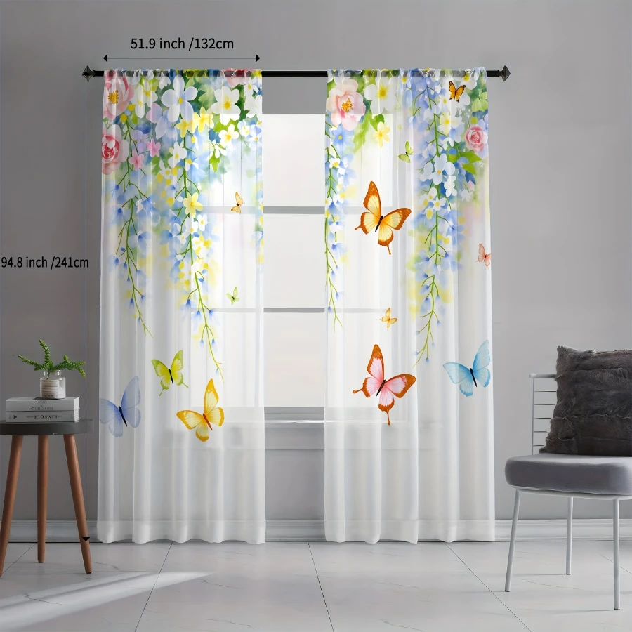 2PCS 디지털 프린트 시어 커튼, 꽃 덩굴 춤추는 나 - Home Office Rate 리뷰 및 가격
