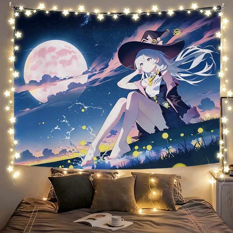 VIKAMA Silver Hair Witch Golden Tapestry Wall Hanging, 6 Designs, Wall Decor for Bedroom Living Room Dorm