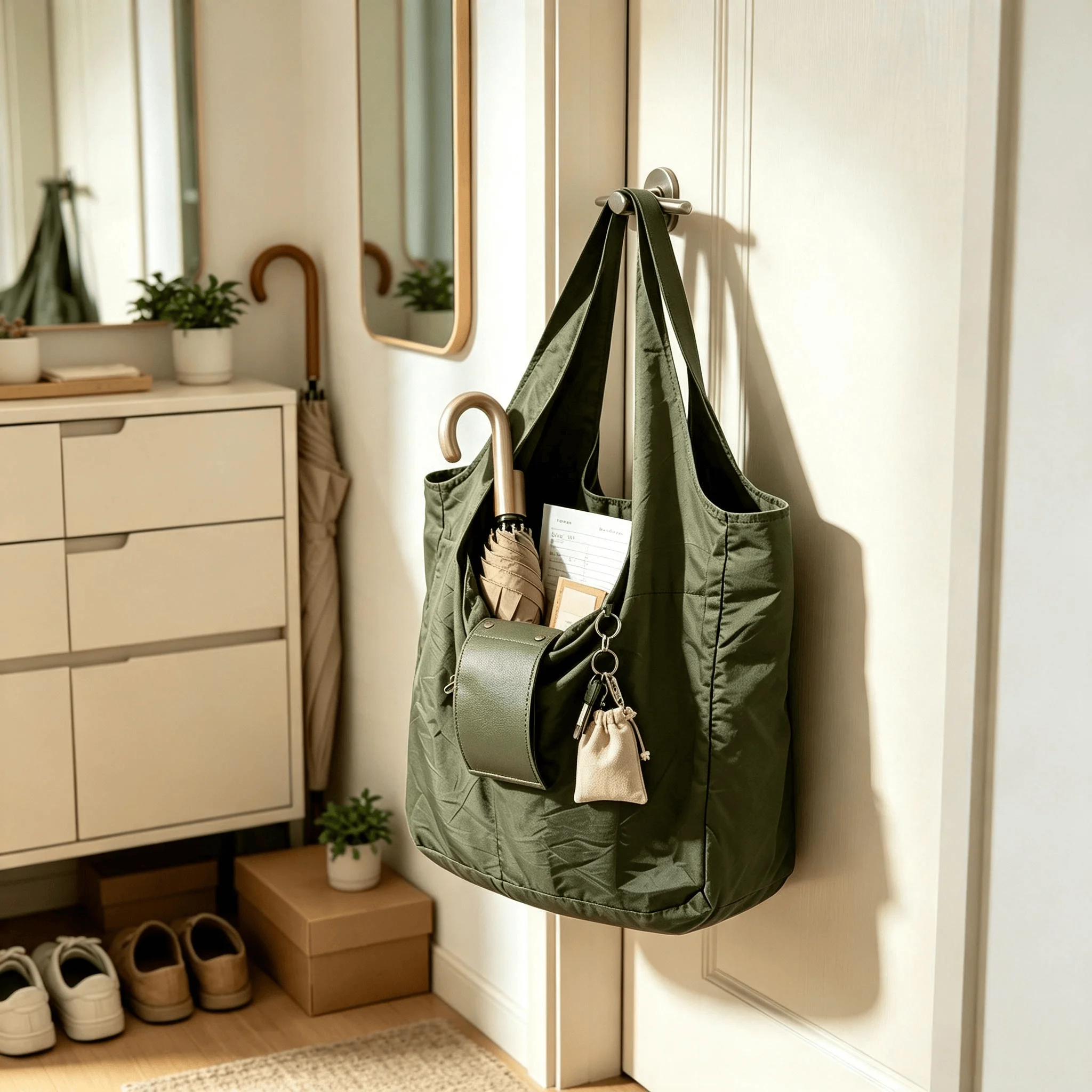 Faltbare Nylon-Tragetasche mit Schlüsselanhänger, Große Kapazität, Wiederverwendbare Einkaufstasche, Tragbare Schulterhandtasche für den täglichen Einkauf und Reisen – Detail 12