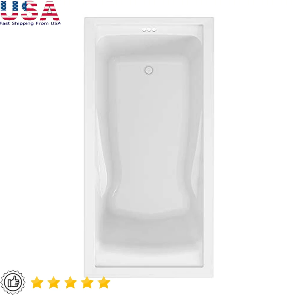 Deep Soaking Tub Reversible Drain White 6 Ft. Comfortable Reclining Armrests Slip-Resistant Fiberglass Plastic Durable 72