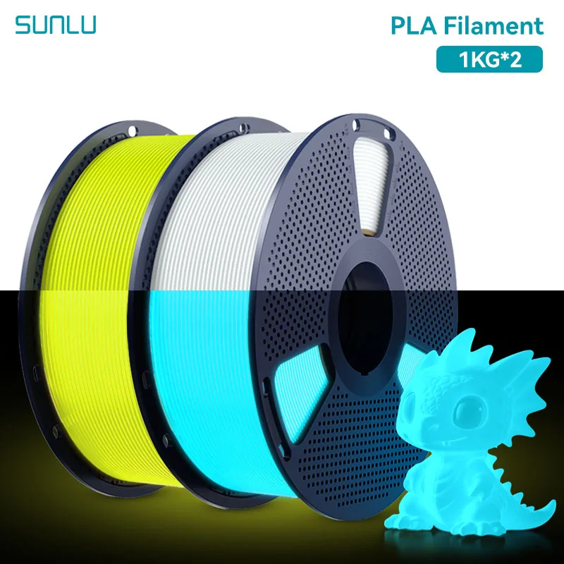 SUNLU 2 kg im Dunkeln leuchtendes PLA-Filament, ordentlich gewickeltes, leuchtendes PLA-Filament, 1,75 mm, 1 kg Filament, passend für die meisten FDM-3D-Drucker