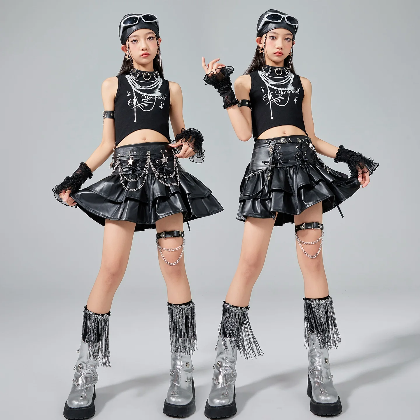 Vêtements de rue pour enfants, vêtements Hip Hop pour filles, Costumes de danse Jazz, tenues K-pop pour enfants, Costumes de spectacle sur scène XS9993