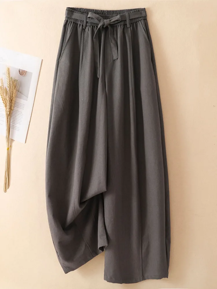 High Waist Cotton Wide Leg Knife Pants Women's Casual Comfortable Young Style Loose Drapey Long Trousers Autumn Fashion