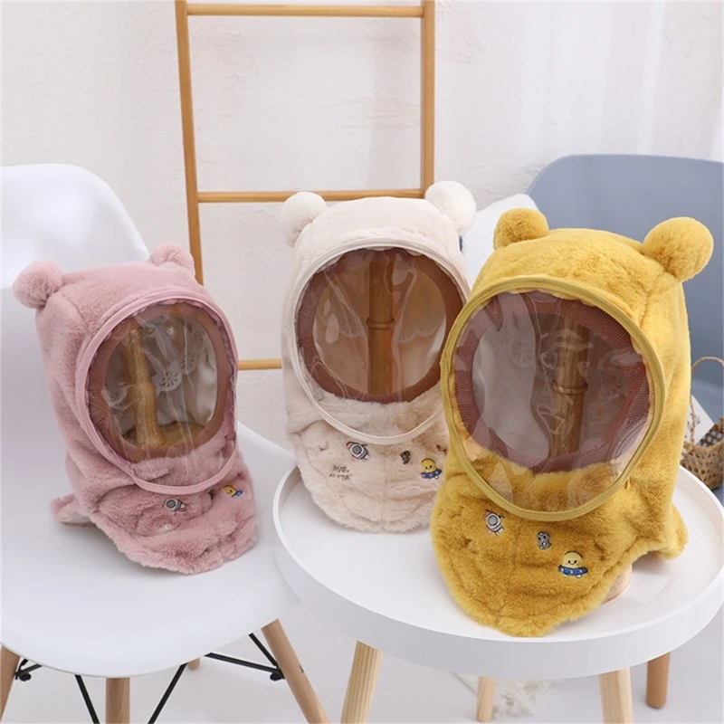 Winter Windproof Children's Hats+Mask Kids Plush Face Neck Protection Hooded Hat with Detachable Mask Thickened Warm Baby Bonnet