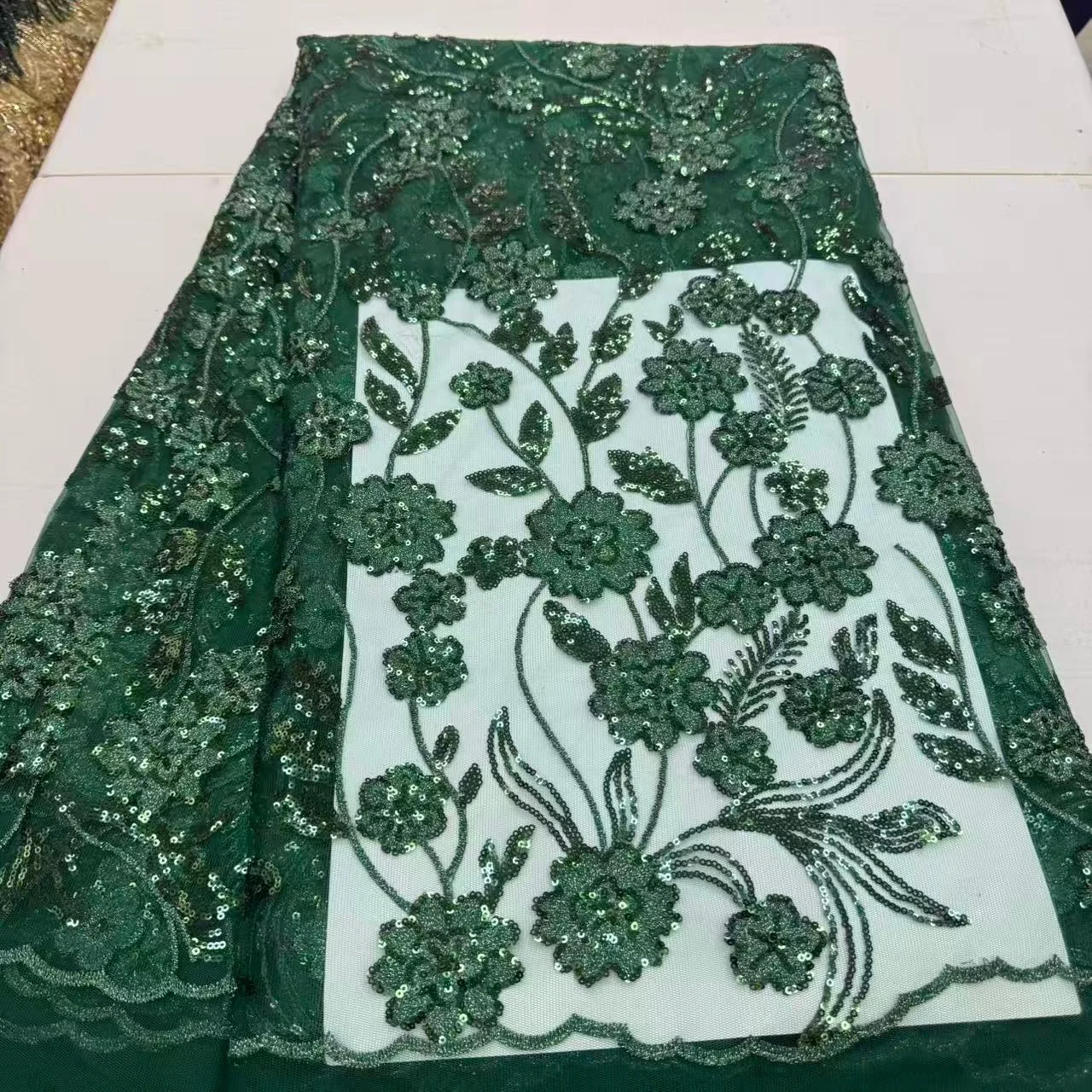

Green African Nigerian Groom Tulle Lace Fabric 2026 High Quality Sequins Embroidery Beaded Nigerian French Wedding Party Dress
