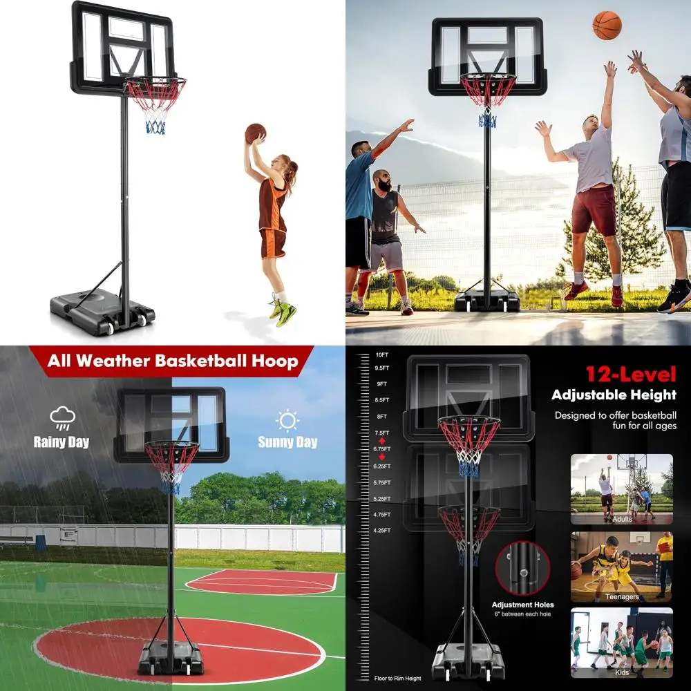 

Height-Adjustable 10FT Portable Basketball Hoop with 44" Shatterproof Backboard for Outdoor Use and Advertising