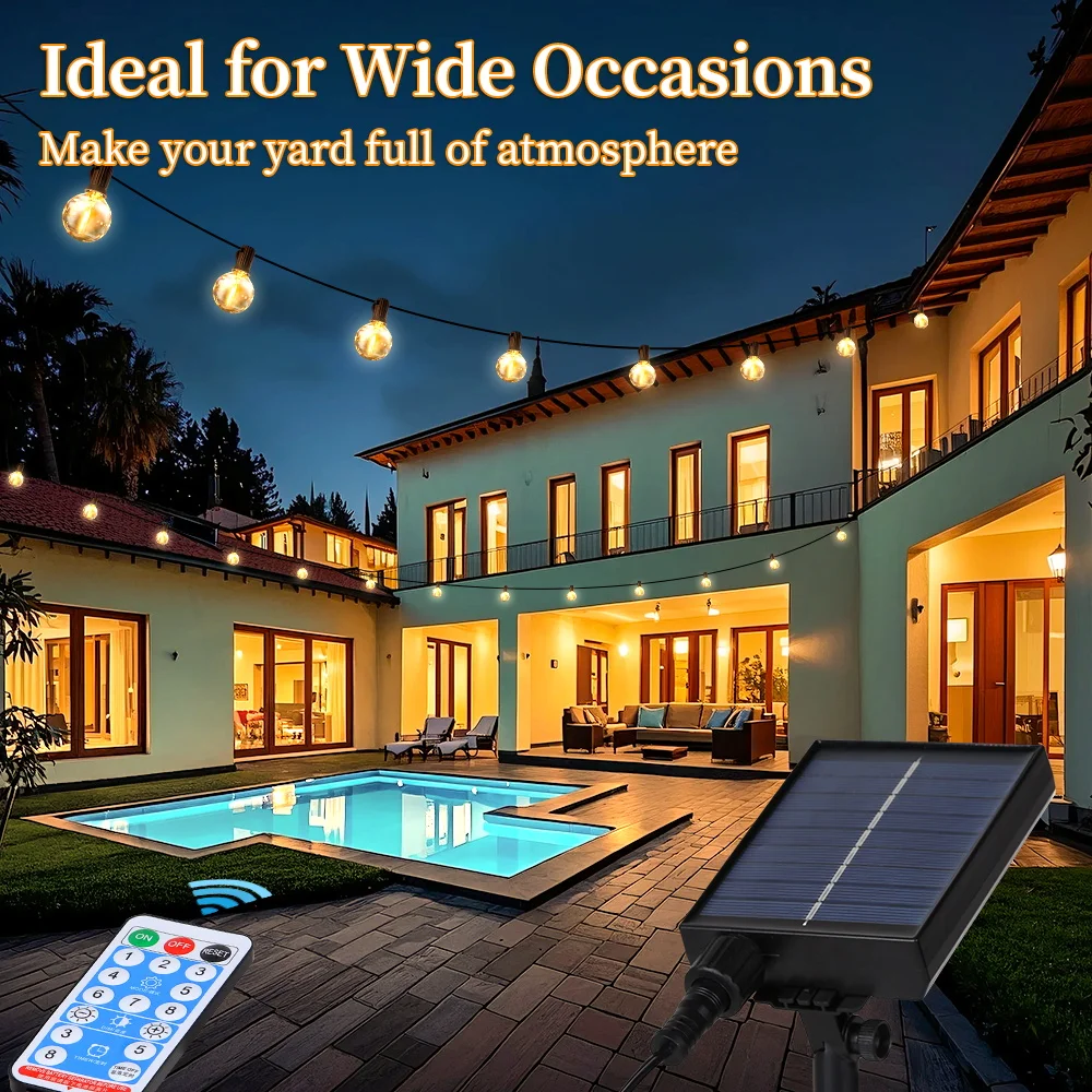 Outdoor Solar Light Waterproof String Warm Light Bulb With Remote Control 7/10/15M for Solar Garden Balcony Decorative Lighting