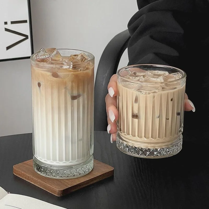 

Classic Cold Brew Iced Americano Coffee Cup Striped Glass Milk Cup Breakfast Cup Ins Style Ice Beautiful American Latte Cup