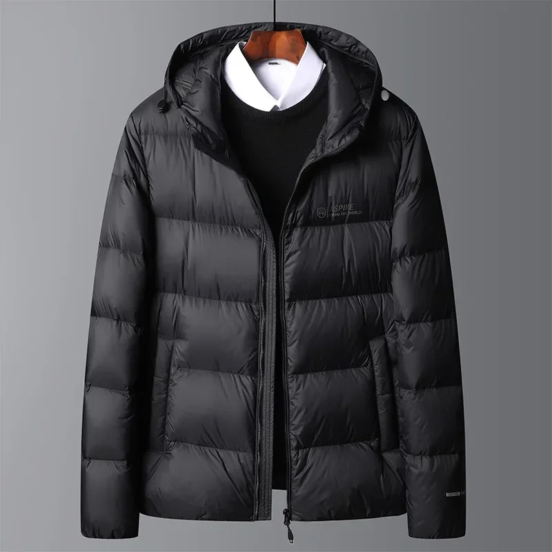 Schinteon High Quality Men's 90% White Duck Down Jacket Autumn Winter Casual Outwear with Hood Coat Plus Size Male Clothing