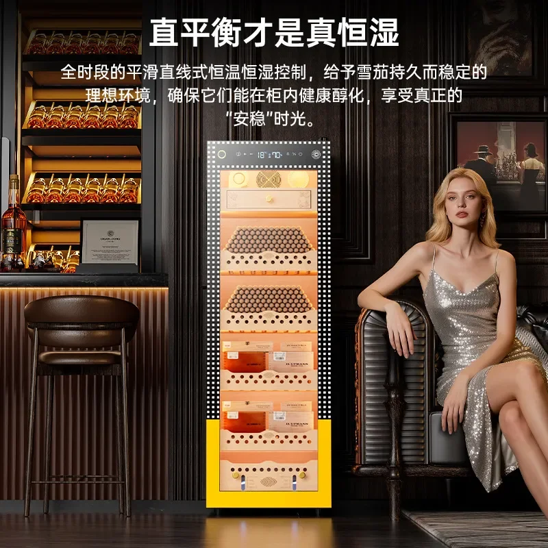 Eggar 138C Smart WiFi Fingerprint Lock Cigar Humidor with Compressor Ammonia Removal Constant Temp Humidity Cedar Wood Liner