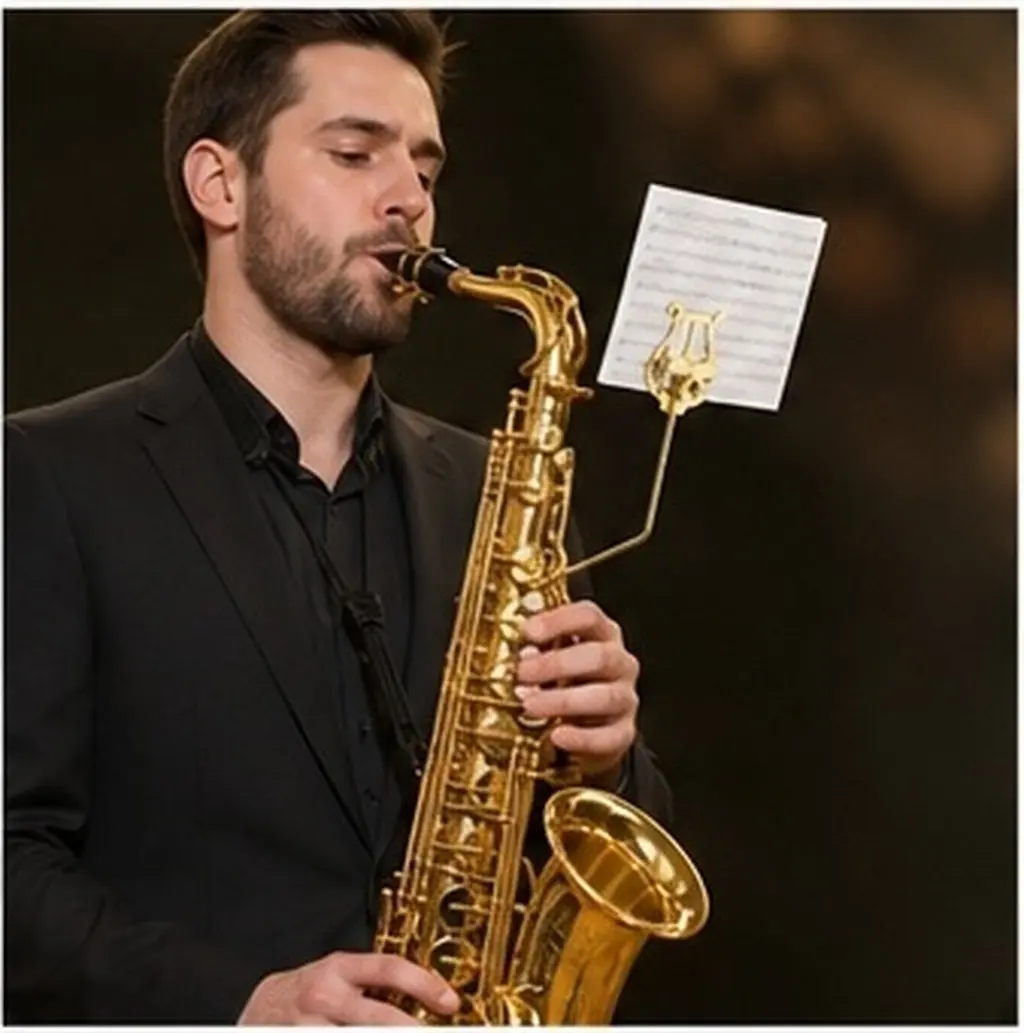 Saxophone Sheet Music Clip for Alto Tenor Sax Marching Band Jazz Ensemble Adjustable Clamp Secure Hold Portable Music Accessory