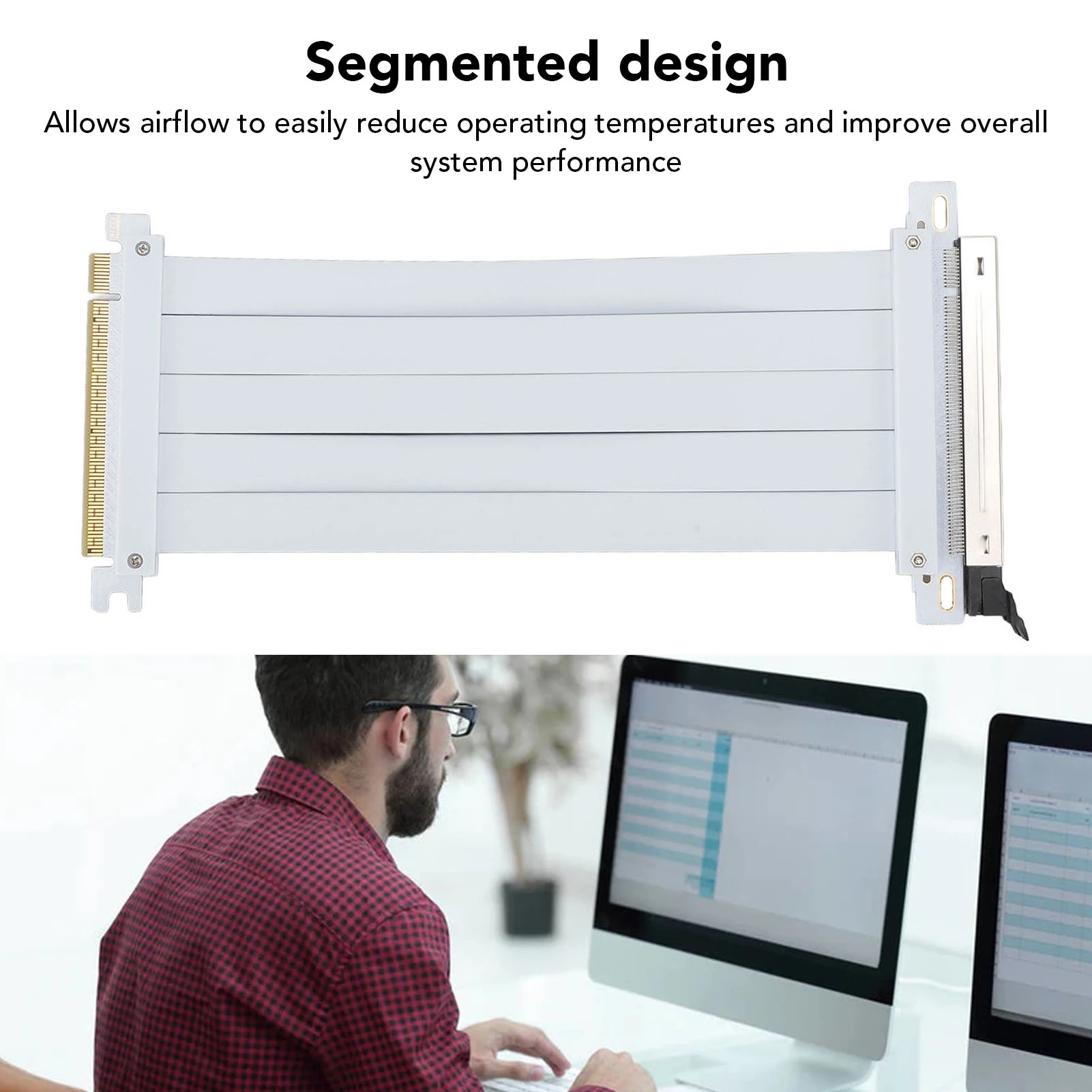 

GPU Extension Riser Cable 128Gbps PCIE 5.0 X16 Riser Cable Anti Interference Segmented Design for Water Cooling System