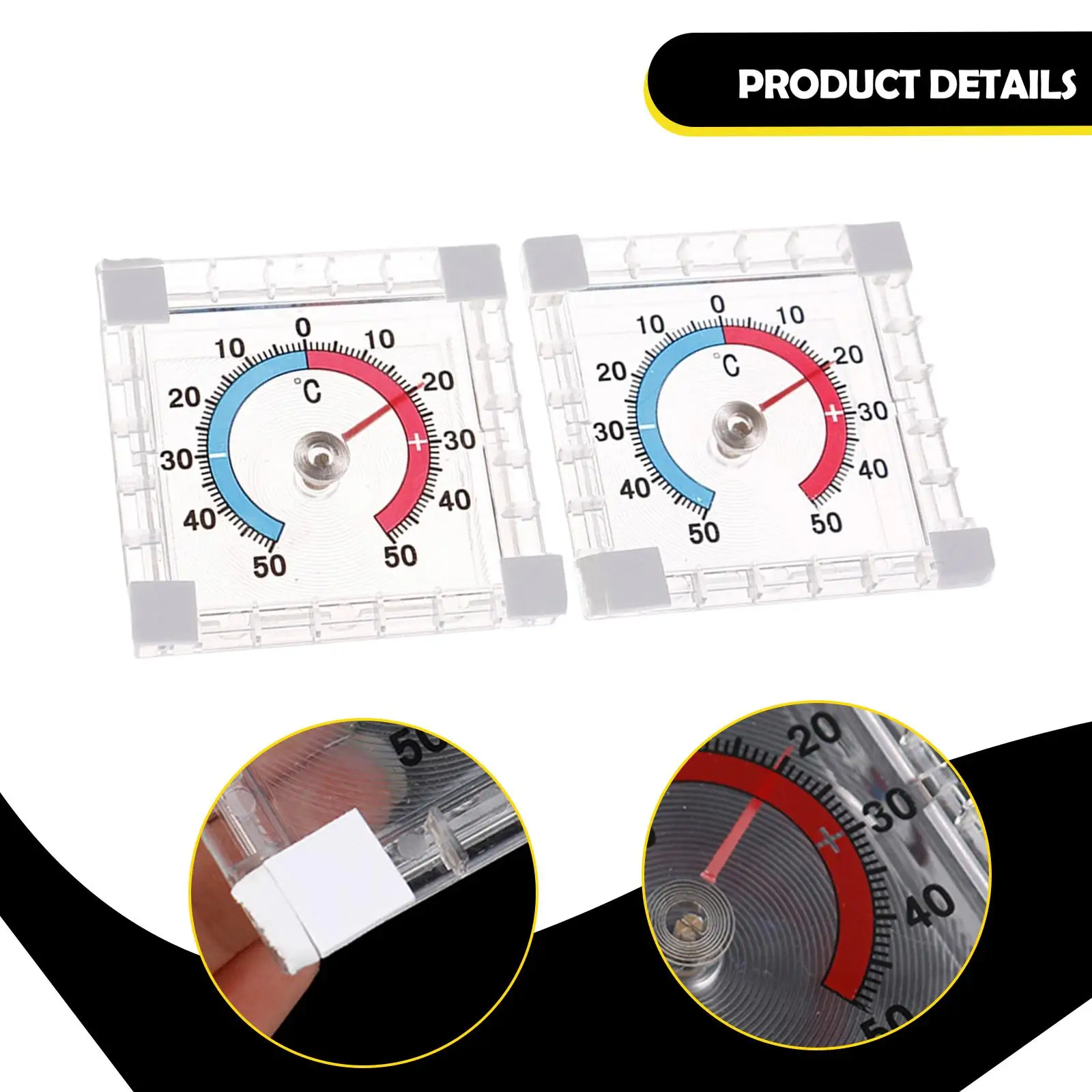 2x Window Door Thermometer Sticky on for Offices Greenhouse Indoor Outdoor