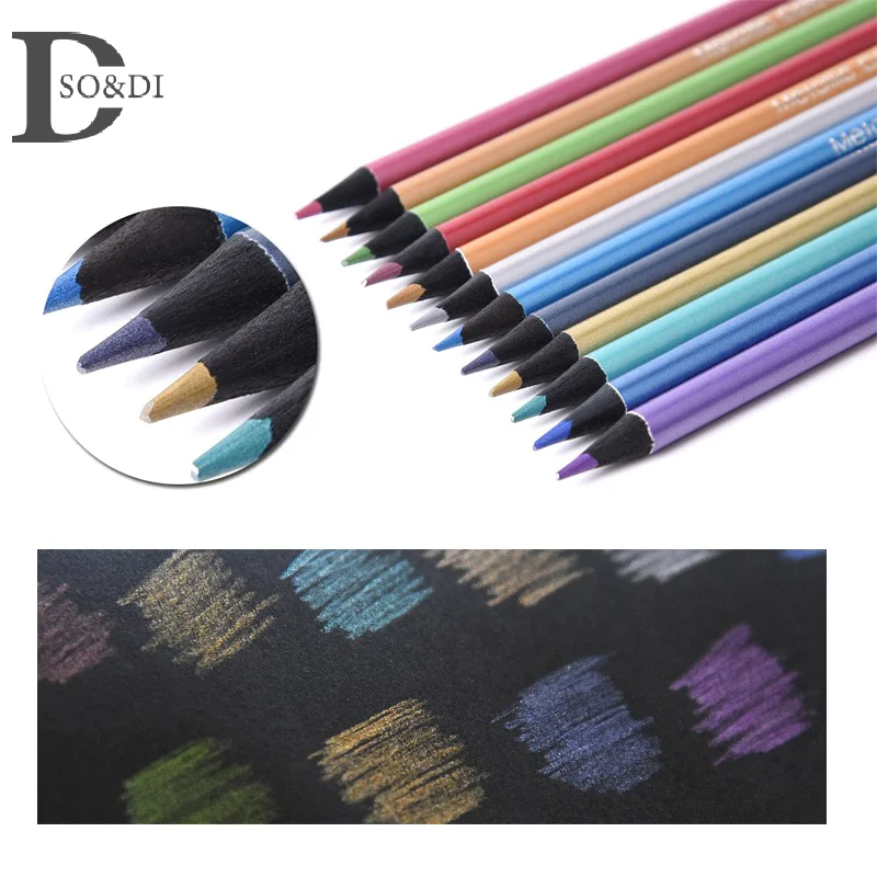 12 Color Metallic Colored Pencils Drawing Sketching Set Painting Coloring Colour Pencils Profession Art Supplies For Artist